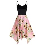 GETOUT Robe De Cocktail Sexy Rouge Et Noir Camis Asymetric Womens Mouchoir Impression Plus Taille Tournesol Robe Mode Plus Taille Robe Robe Fils