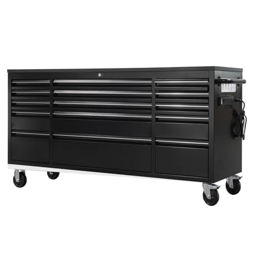 CHETTO C 72-inch Rolling Tool Chest Cabinet Mobile Workbench with 15 Storage Drawers and Wheels, Outlet Black Tool Box for Garage