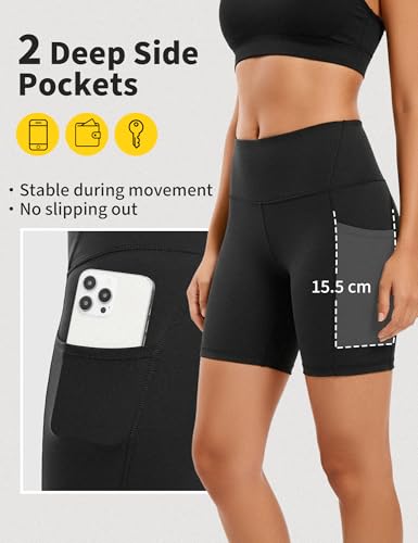 Cambivo High Waisted Gym Shorts For Women With 2 Deep Pockets, Squat Proof 4-Way Stretch Workout Biker Shorts For Running, Yoga & Cycling, Lightweight Opaque Activewear Black - 4