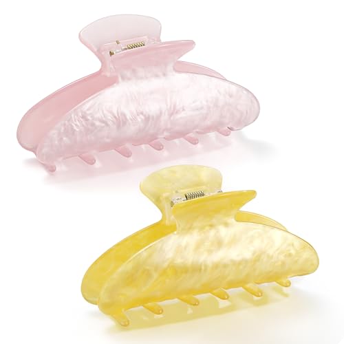 Image of CWJCYTNSN 2 PCS Hair Claw Clips for Women Non-slip Hair Clips Strong Hold Large Hair Claw Clip for Thick Thin Hair Pink Elegant Hair Accessory for Girls