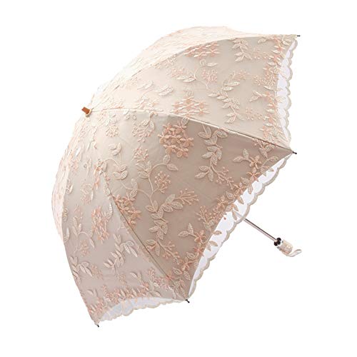 Honeystore Handmade Embroidery Lace Princess Parasol Wedding Decorative Umbrella 02Apricot