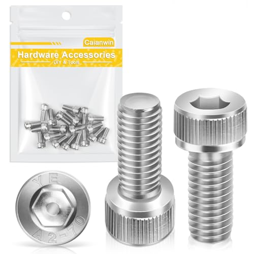 Tornillos cilíndricos M5 x 10 mm con hexágono interior, 20 unidades, Caianwin DIN 912 de acero inoxidable (A2 V2A), tornillos para máquinas industriales, vehículos de motor, construcción