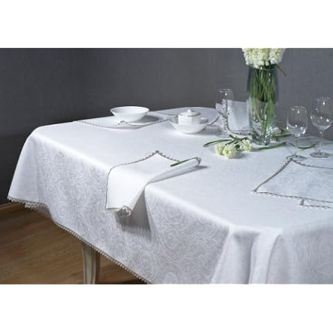 Pure White Flax Linen/Cotton Tablecloth + 12 Napkins Cover