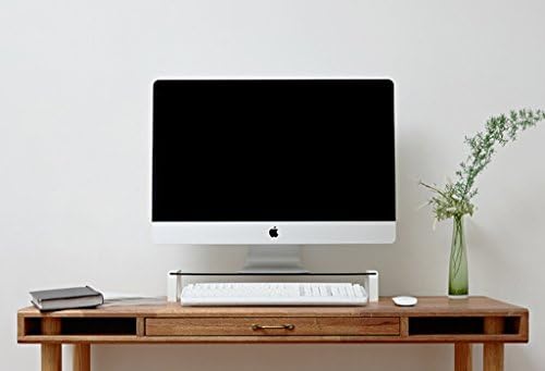 i-Bridge MC-500 5 mm Tempered Glass Laptop Monitor Slim Universal Multimedia Stand, Holds up to 30 lbs Desk Organizer with USB Hub (Glass (White with USB HUB))