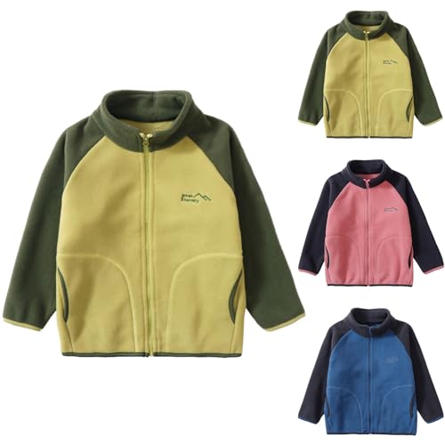 Unisex Polar Fleece Jacket Kids Colorblock Padded Sherpa Lined Mock Neck Coat Fall Warm Zip Up Overwear Tops