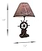 DWK Captain's Destiny: Nautical Ship's Wheel Resin Table Lamp with Anchor Print Fabric Shade for Coastal, Beach or Pirate Themed Bedroom Decor, 19 Inches High