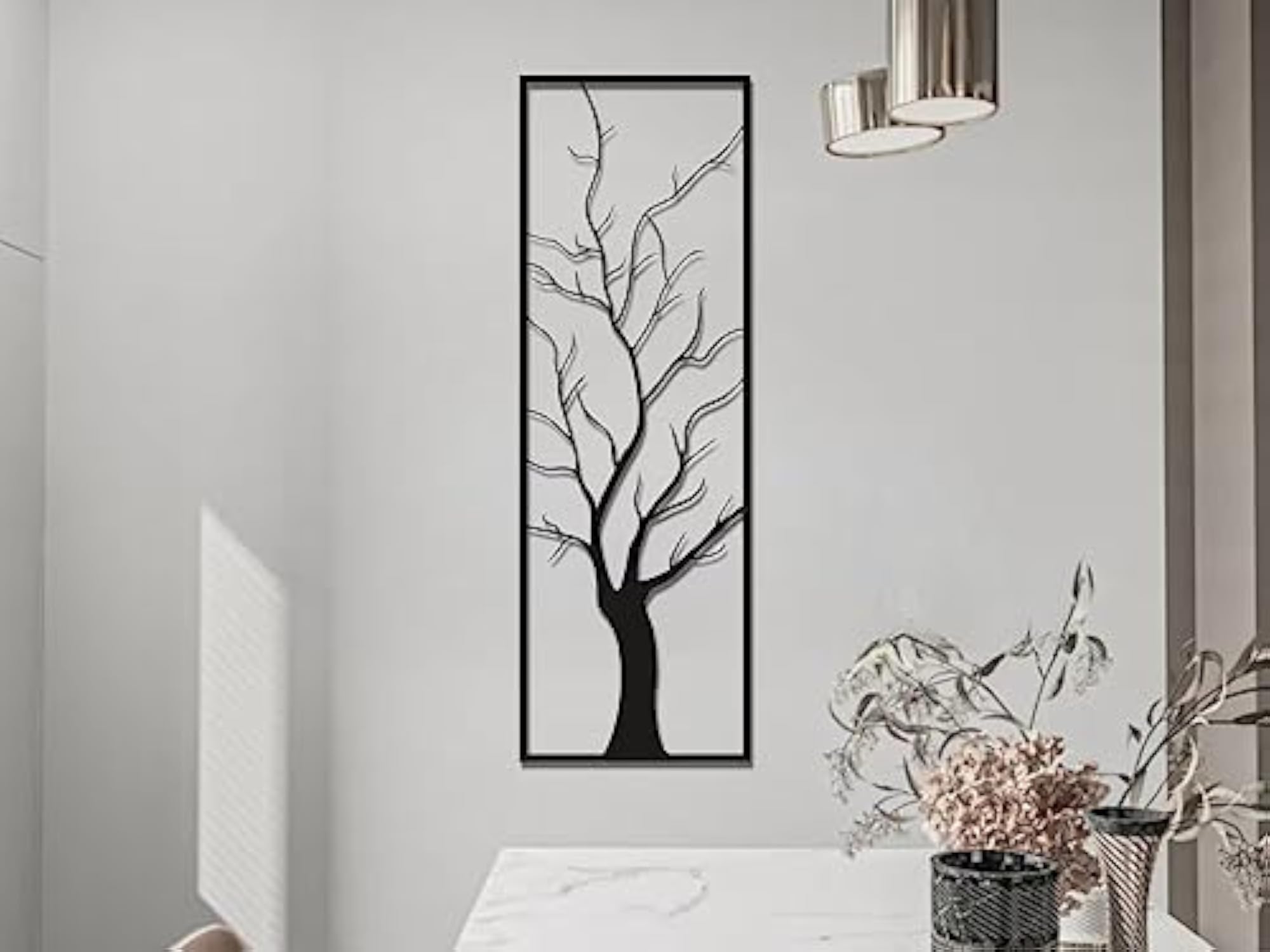 Vertical Tree Metal Wall Decor, Tree With Branches Home Sign Art