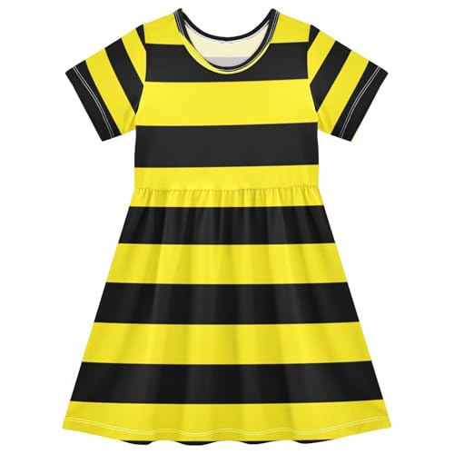 ALAZA Girls' Dresses Black and Yellow Stripes Short Sleeve Dresses