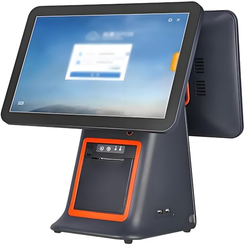 Caja registradora inteligente con sistemas POS todo en uno,pantalla dual de 15,6 pulgadas,PC con pantalla táctil e impresora de recibos integrada para pequeñas empresas y comercios minoristas Black-A