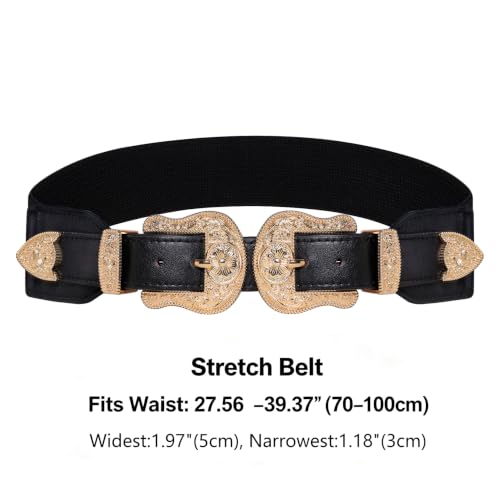 Image of Womens Belt Chain Leather Belts Vintage Western Adjustable Elastic Double Buckle for Cowboy Pant Dress
