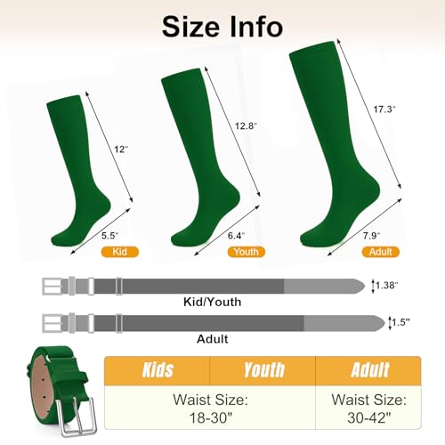 Image of XZQTIVE Baseball Softball Socks and Baseball Softball Belt Combo Set Knee-High Soccer Socks for Kids Youth Adult