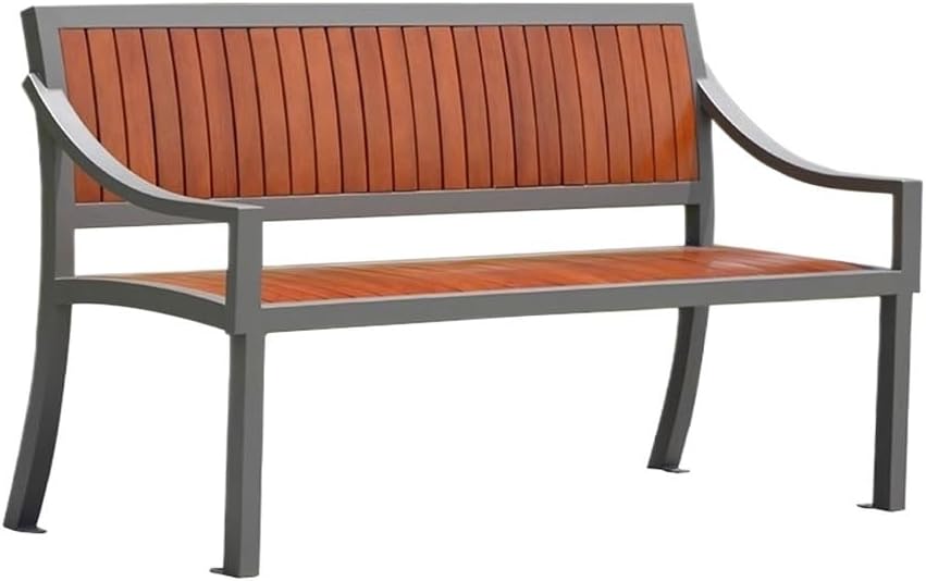 bancas de Patio Exterior Park Outdoor Backrest Bench, Metal Iron Frame Garden Chair, Wood Patioin Resting Seating(Large)