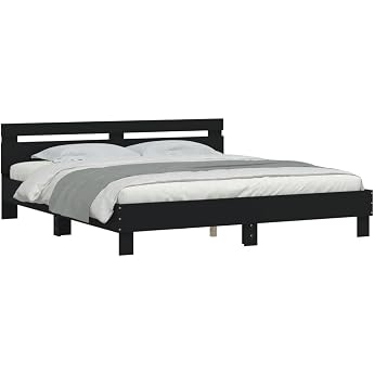 vidaXL Bed Frame with Headboard Black 200 x 200 cm Wood Material