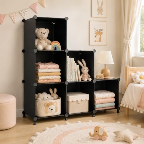 Image of KRISHYAM Modular Cube Storage Organizer, Black DIY Open Shelf Cabinet, Adjustable Multi-Purpose Storage Rack for Bedroom, Kids Room, Entryway & Home