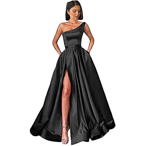 GUKARLEED Long Corset Prom Dresses for Women Black Ball Gown One Shoulder Formal Gowns with Pockets US 4 Cover