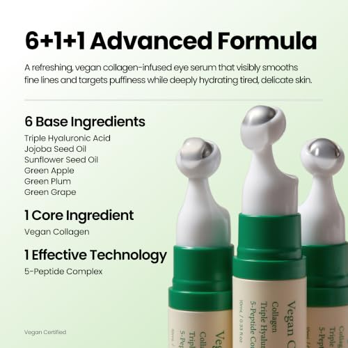AXIS-Y Veganes Kollagen Augenserum 10ml - Triple Hyaluronsäure & Peptid Kollagen Serum für Elastizität & Augenringe - Vegane Koreanische Hautpflege Augencreme