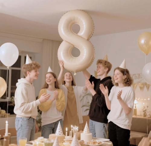 Image of 8 Balloon 40 inch Cream Number Balloons for 8th Birthday Party Decoration | Saturated Color, Large 40 inch, With Inflation Straw & Hanging Holes, Great for Wedding, Anniversary, Thanksgiving, Christmas