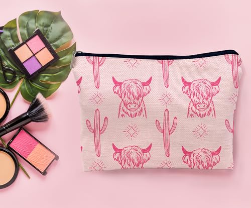 Image of Western Cow Makeup Bag,Western Cow Gifts For Women,Cowgirl Stuff For Women,Cowgirl Gifts (Pink)