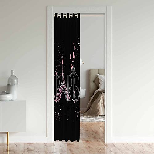 Loussiesd Eiffel Tower Door Curtain for Doorway Privacy Paris Closet Door Cover Curtain for Bedroom Living Room Floral 30%-50% Room Darkening Blackout Insulated Thermal Curtain 106x203cm 1 Panel - Image 3