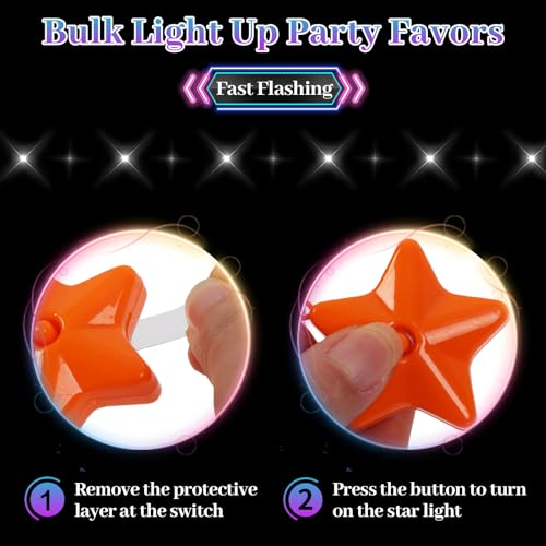 U-MOJOK 16 Pack Orange Light Up Necklaces Flashing Star Bead Necklaces Glow In The Dark Party Supplies for Weddings Birthday Valentines Mardi Gras July 4th Halloween Christmas by U-MOJOK - Used condition - Image 3