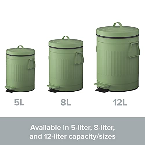 Retro Trash Can With Lid - 12L/3.2 Gal Step Trash Can W/ Soft Closing Lid - Round Garbage Can W/ Handles - Touchless Trash Can W/ Removable Garbage Guard Bucket - Outdoor Garbage Bin - Large Trash Can, Green #TOP7