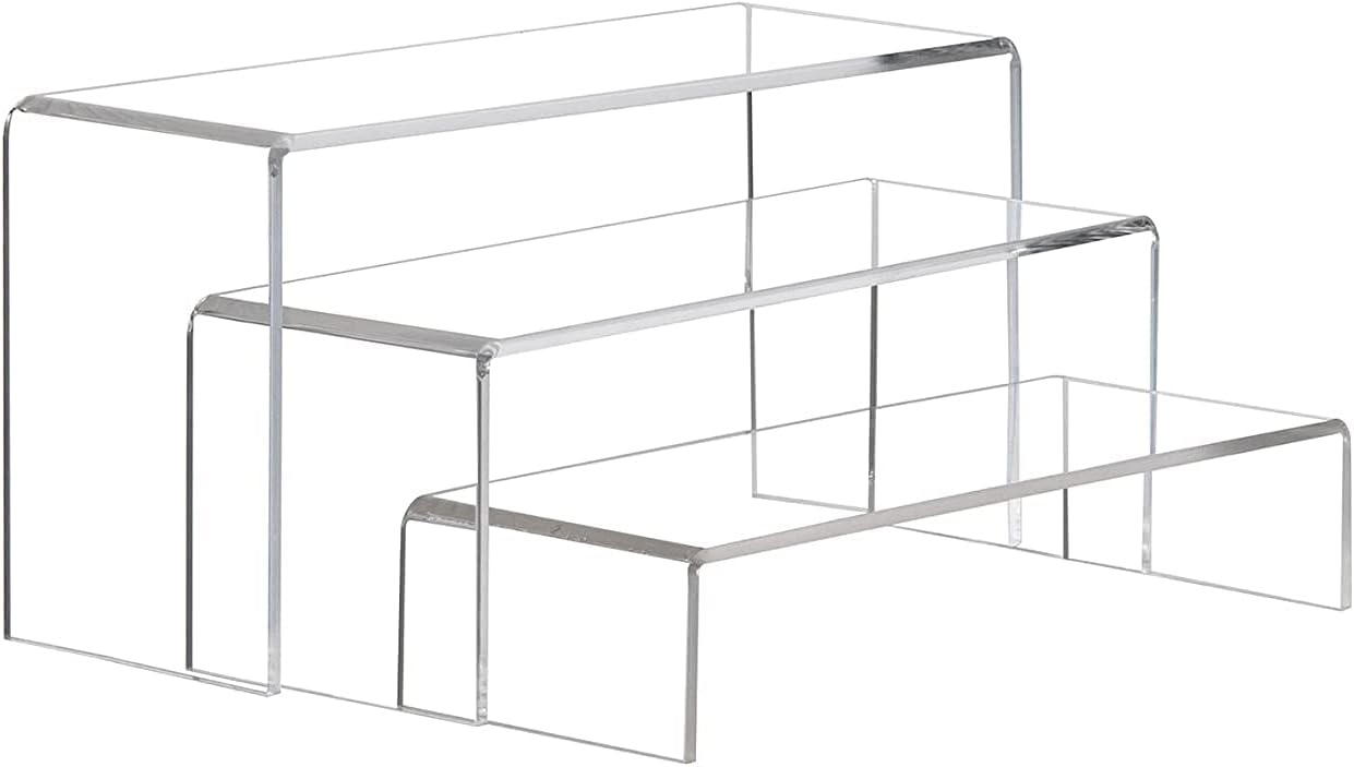 NAGUA 3 Pcs Large Clear Acrylic Display Risers, Display Stand for Figure, Cupcake, Dessert, Perfume Organizer, Makeup Organizer Collection