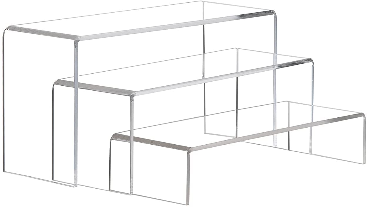 NAGUA 3 Pcs Large Clear Acrylic Display Risers, Display Stand for Figure, Cupcake, Dessert, Perfume Organizer, Makeup Organizer Collection