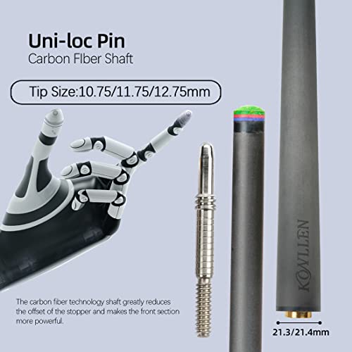 KONLLEN Carbon Fiber Pool Cue Single Shaft 3/8 * 8 Uniloc 10.5mm/11.5mm/12.5mm Low Deflection Ultra-Smooth Easy to Control Billiard Cue Stick Shaft 29'' by KONLLEN - Image 2
