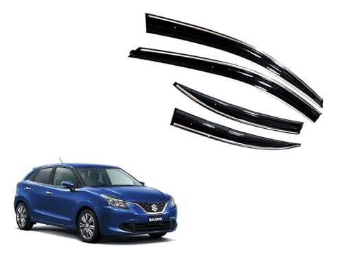 Image of CAR SAAZ Unbreakable Chrome Line Door Visor for BALENO (2015-2018) (Set of 4Pcs) | Rain Guard | Wind Deflector
