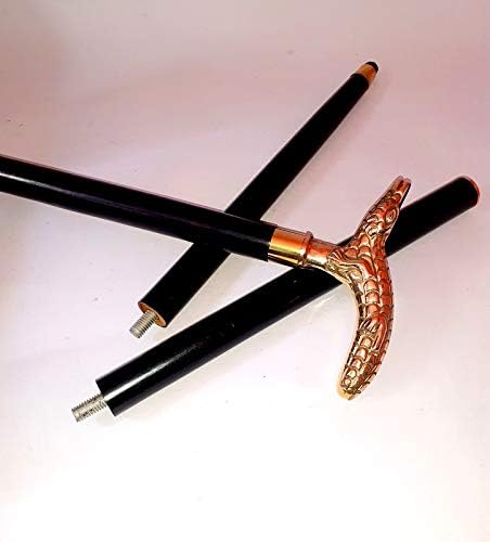 Vintage Walking Stick Crocodile Antique Look Designer Brass Handle Cane Gift