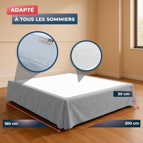 Cache sommier 160x200 Wrappybag jupe de lit protection grise - 6