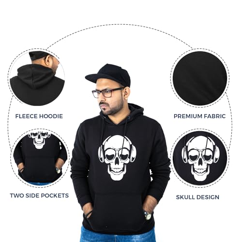 NOROZE Unisex Mens Halloween Skull Skeleton Gaming Printed Pullover Hoodie Sweatshirts Womens Gamer Headphones Handprint Hoodies Sweatshirt Jumper Top (M, Headphones Skull Black) - Image 4