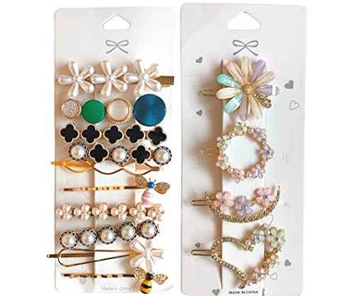 ANNACREATIONS 14 Pcs Korean Style Pearl Metal Hair clips, Rhinestones Plastic Pearl Barrettes Flower Lock Pin Hair Accessories for Women & Girls