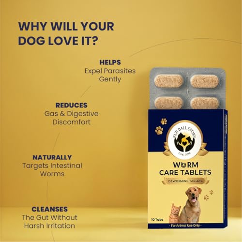Image of FUR BALL STORY Worm Care Deworming Tablets for Dogs & Cats | Supports Gut Health & Digestion for Dogs & Cats Suitable for All Breeds, 10 Tablets (Pack of 3)