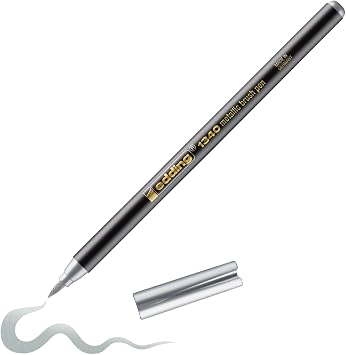 edding 1340 Metallic Brush Pen - Silver - 1 Pen - Flexible Brush Nib 1-6 mm - Metallic Marker for Lettering, Drawing and Sketching - high opcaity Even on Darker Paper