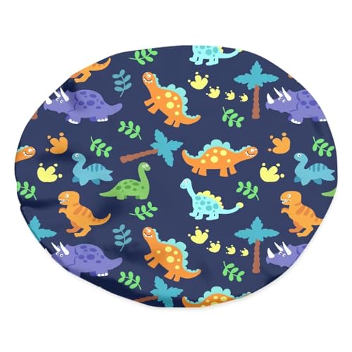 Image of Dinosaur Palm Tree Printed Kids Satin Bonnet Child Double Layer Sleep Cap Sleeping Beanie Elastic Band for Haircare Curly Natural Long Hair Cap Hat for Toddler Baby