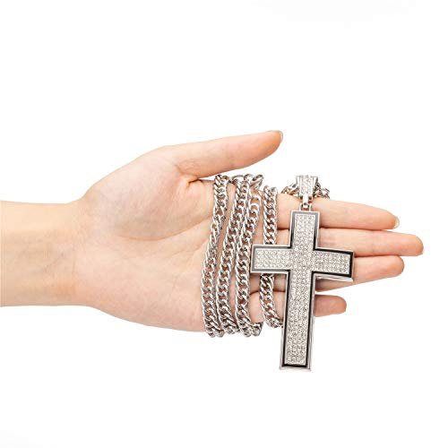 Mcsays Hip Hop Jewelry Iced Out Bling Big Crystal Cross Pendant Gold Rapper Chain Religious Christian Necklace Fashion Accessories For Men/Women Gifts (Silver3) #TOP2