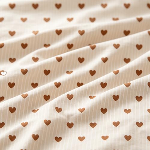 Image of Nayoroom Brown Heart Striped Duvet Cover Queen Size Girls Cute Aesthetic Dorm Bedding Set 3 Pieces Soft Lightweight Microfiber Farmhouse Duvet Cover