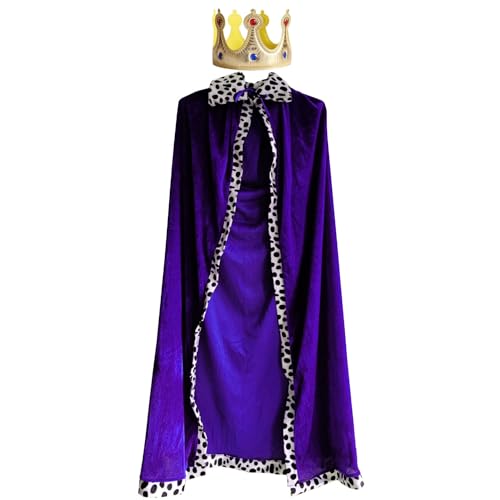 Chyuxinda Lot de 2 manteau royal - Manteau royal - Cape et couronne - Costume de roi pour adulte - Pour Halloween, fête à thème, cosplay, carnaval (violet, 120 cm)