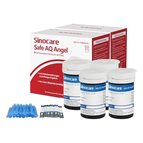 Sinocare Strisce Glicemia Safe AQ Angel, con 100 Strisce Diabete e 100 lancette pungidito, Strisce SOLO per Glucometro Safe AQ Angel