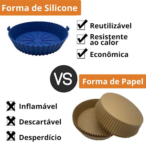 Kit 2 Formas Forros Assadeira Para Air Fryer De Silicone Reutilizável Antiaderente Resistente ao Cal
