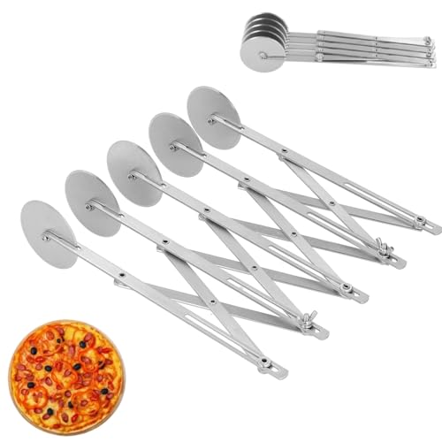Cortador de masa, cortador de masa de rueda Cortador de masa de acero inoxidable Cortador de pizza plegable Rebanadoras Cortador de ruedas de pasta Rodillo cortador de masa(L)