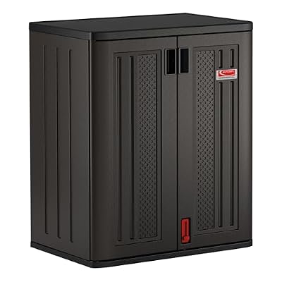Suncast Commercial Heavy-Duty 9 Cubic Ft. Resin Storage Cabinet with Lockable Handles, Adjustable Metal-Reinforced Shelves for Garage or Workspace, Black