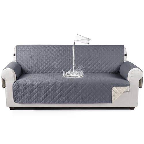 TAOCOCO Sofa Überzug, Sofabezug Wasserdicht Mit Gummiband，Wohnzimmer Anti-Rutsch Gepolsterter Sofaschutz für Haustiere, Katzen, Hunde, Spielende Kinder(Dunkelgrau, 3 Sitzer)