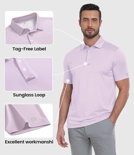 Image of ZITY 5 Pack Mens Golf Striped Polo Shirts Short Sleeve UPF 50+ Moisture Wicking Athletic Daily Casual Collared Shirt