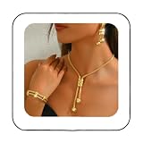 Fashband Gold Long Choker Necklace Set Punk Cuban Y-Necklaces and Bracelet Fashion Chain Jewelry Accessories for Women