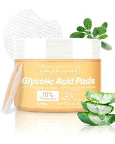 Discos Exfoliantes 60pcs, LA.PERSONAL Almohadillas de Limpieza Facial Reduce Acné y Puntos Negros, Discos Limpiadores Faciales con Ácido Glicólico Limpieza poros y piel radiante, Hidratante y Calmante