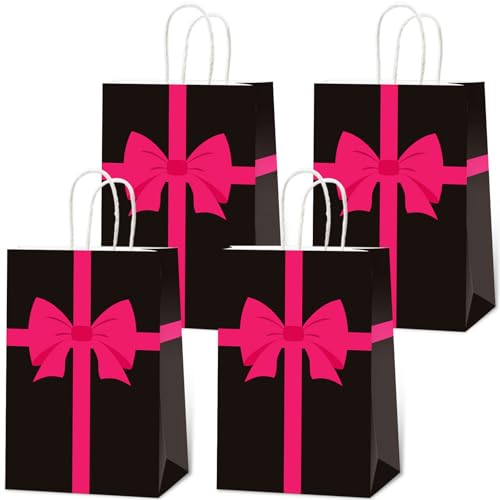 ojustbeok 24 pcs Squid Theme Gift Paper Bags Pink Black Theme Party Decorations Pink Bow Party Favor Bags Game Candy Goodie Treat Snacks Bag for Girls Baby Shower Birthday Gifts Favor Supplies
