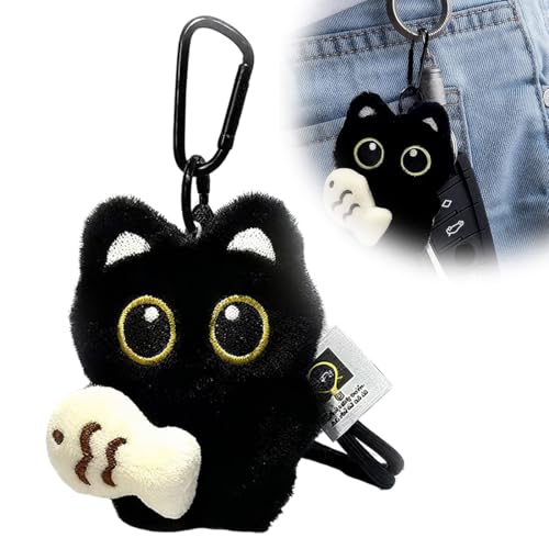 SUJEBKC 1PSC lindo gato negro peluche llavero Colgante de peluche de gato negro cojín suave juguete de peluche negro lindo gato bolsas de decoración regalos para amantes de los gatos (A)
