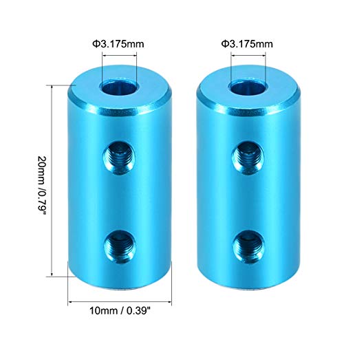 Uxcell 1/8 Inch To 1/8 Inch Bore Rigid Coupling Set Screw L20Xd10 Aluminum Alloy,Shaft Coupler Connector,Motor Accessories,Light Blue,2Pcs #TOP2